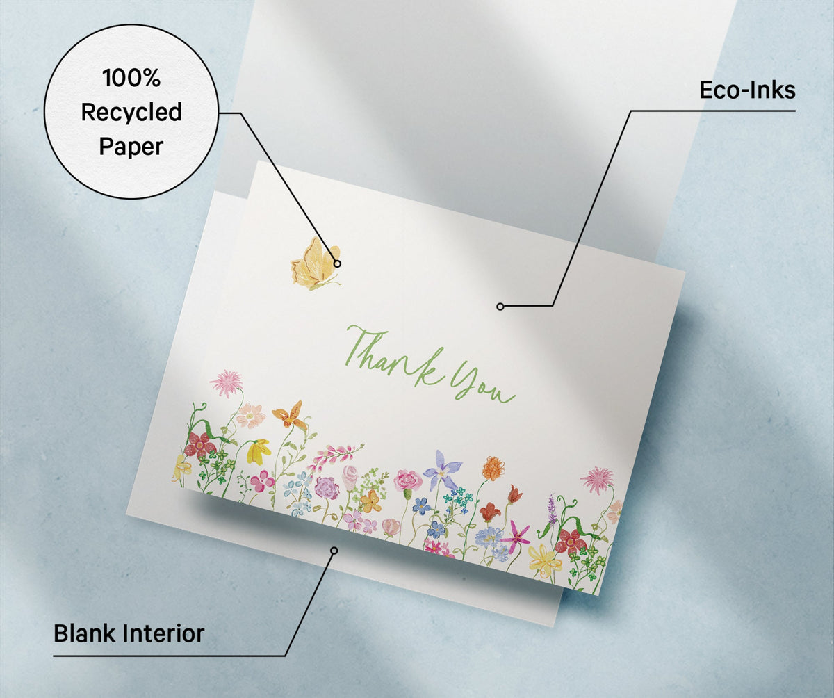 Whimsical Florals Thank You Greeting Cards, set of 12 with envelopes, Twigs Paper - view 5