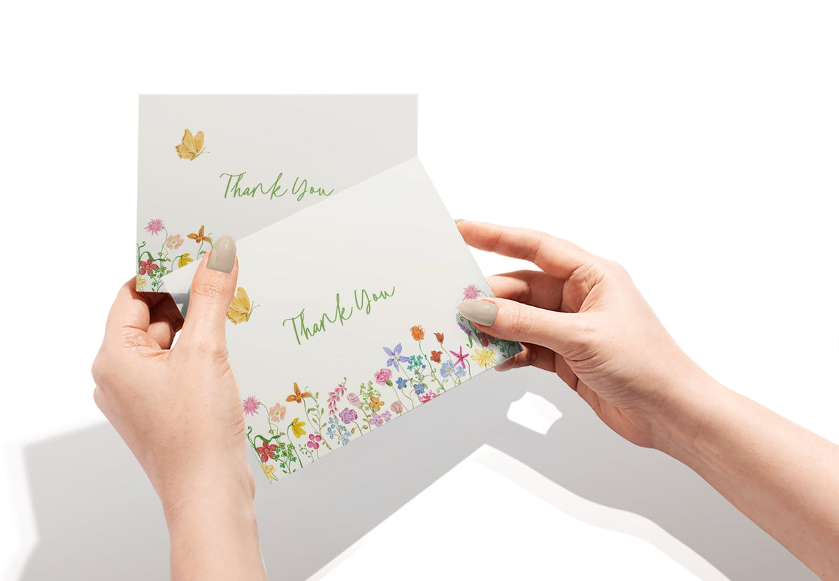 Whimsical Florals Thank You Greeting Cards, set of 12 with envelopes, Twigs Paper - view 4
