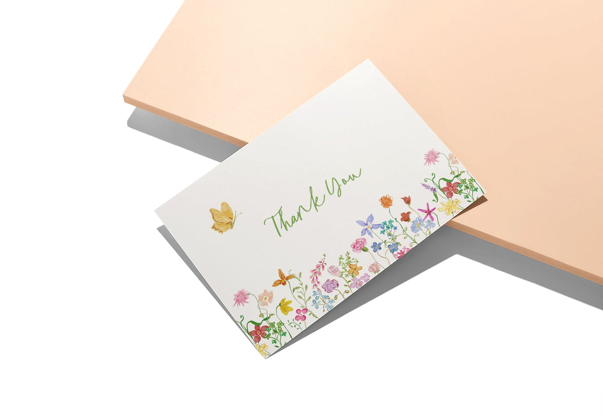Whimsical Florals Thank You Greeting Cards, set of 12 with envelopes, Twigs Paper - view 3