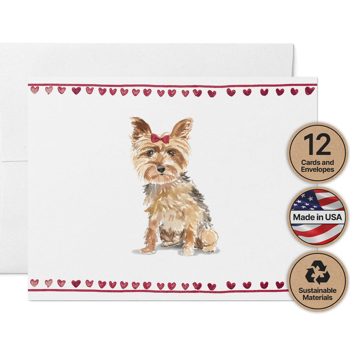 Yorkshire Terrier Watercolor Dog Greeting Cards, set of 12 with envelopes, Twigs Paper